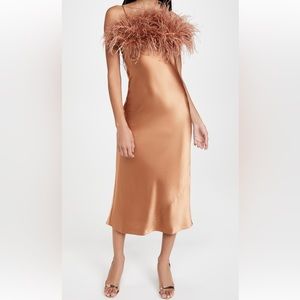 Cinq a Sept Cerise Satin Feather Dress